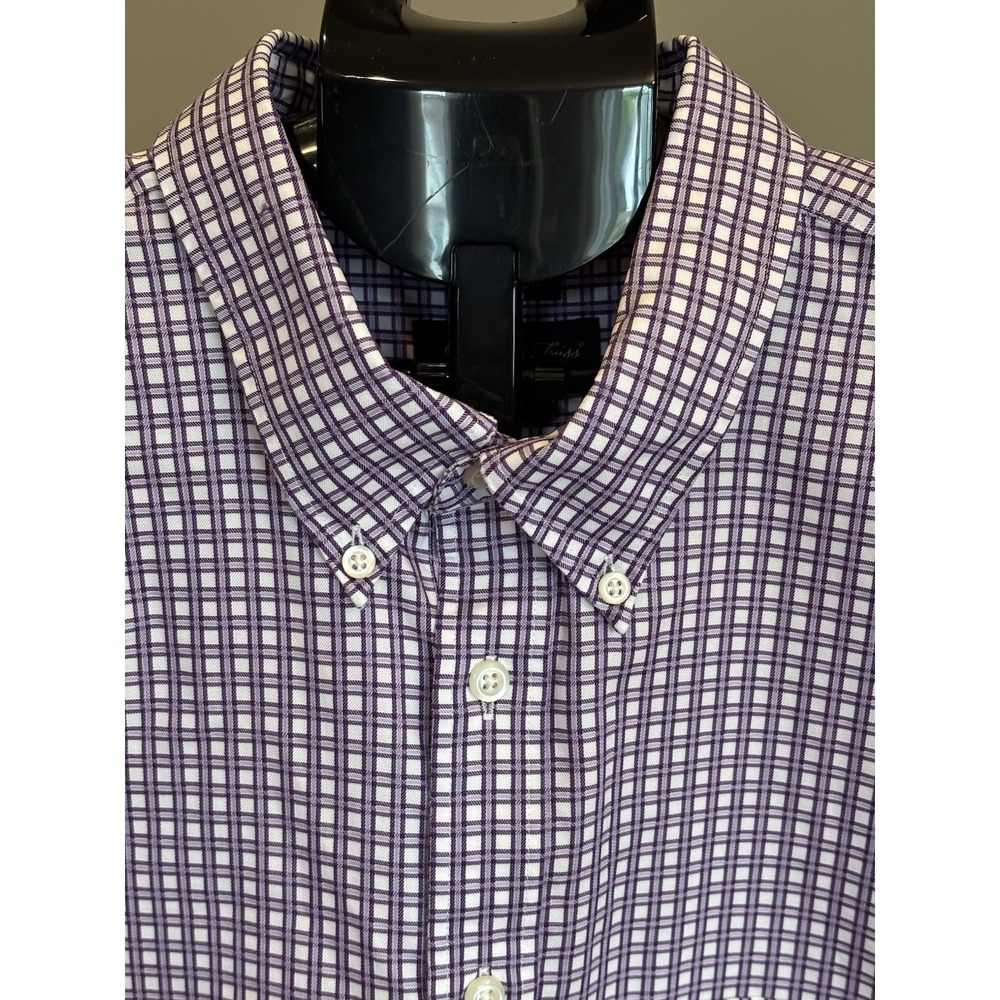 Joseph & Feiss Mens XL Non Iron Button Up Purple White Plaid Dress Shirt Career